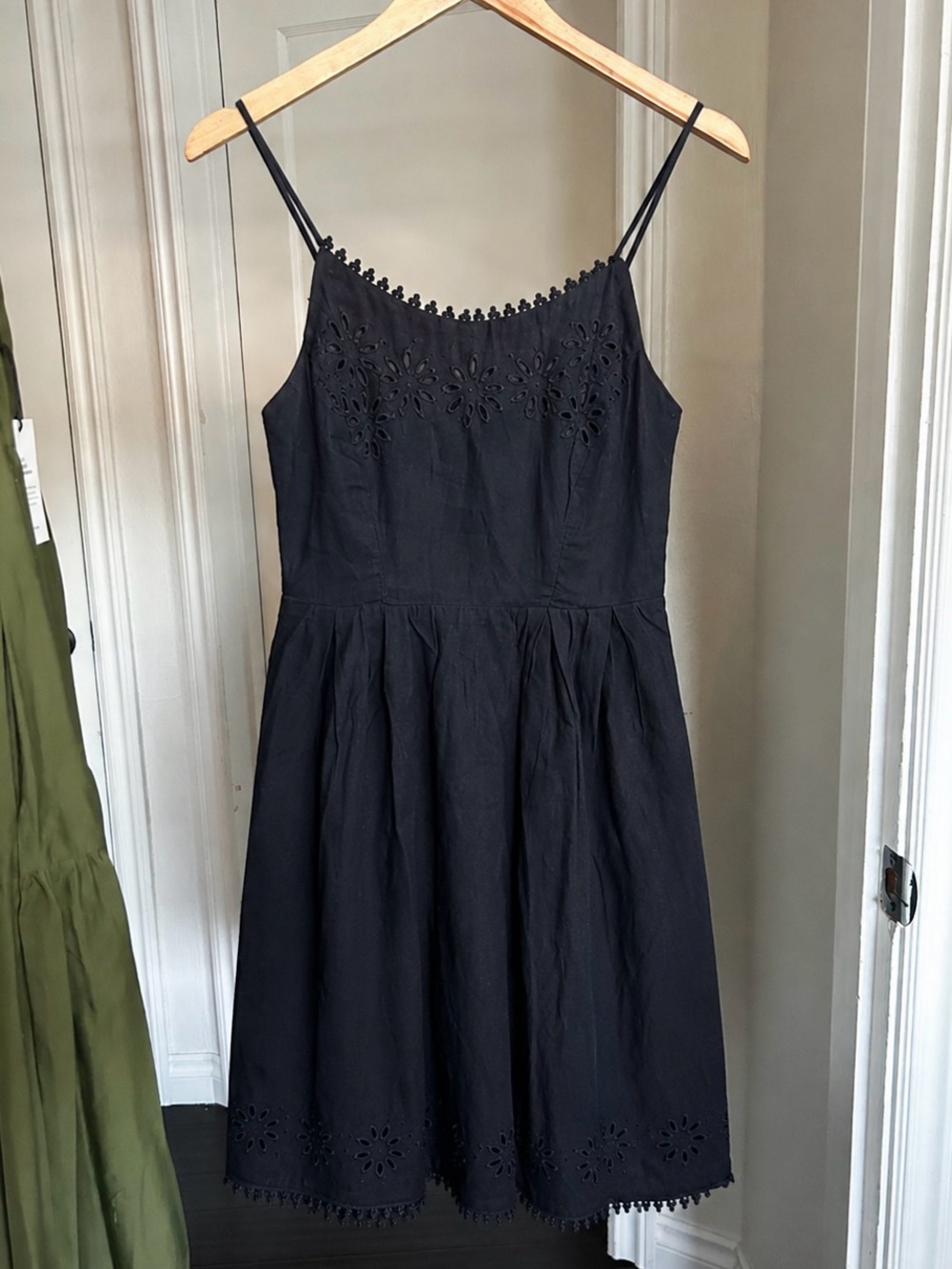 100% Cotton Women's Black Eyelet Sundress - Sleeveless Spaghetti Strap